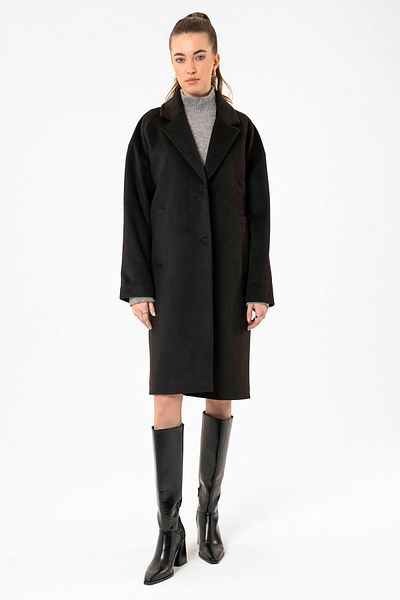Antioch Black Women's Wool Blended Textured Coat