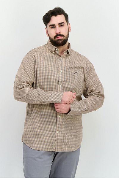 Gant Men Regular Fit Checkered Long Sleeves Casual Shirt, Tan