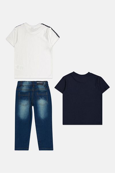 Nautica Toddlers Boy 3 Pcs Brand Logo T-shirt And Jeans, White