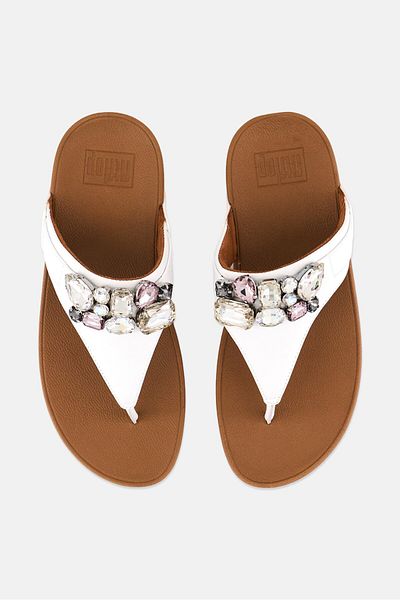 Fitflop Women Lulu Jewel Deluxe Slip On Sandals, White