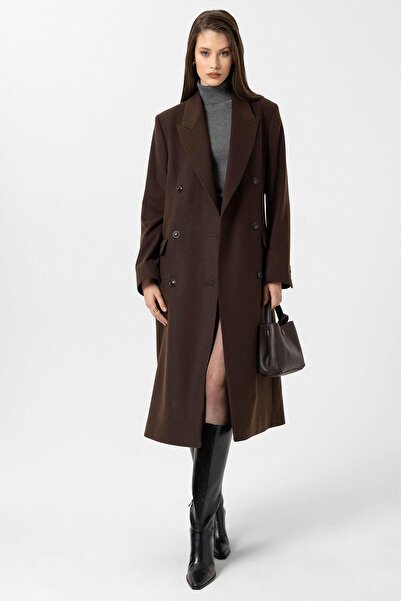 Antioch Brown Women's Belted Double Breasted Coat