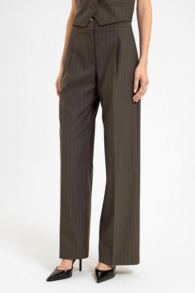 Antioch Brown Women's High Waist Striped Trousers