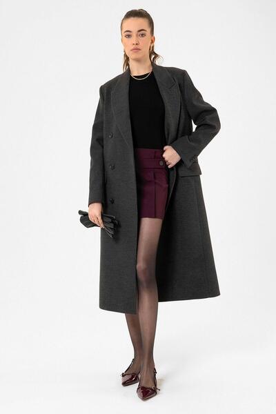 Antioch Burgundy Women's Button Detailed Mini Skirt