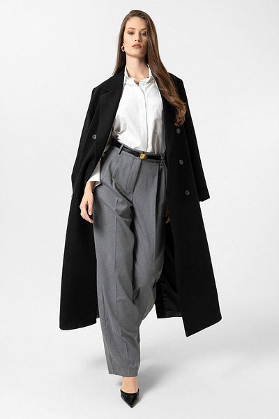 Antioch Black Women's Belted Double Breasted Coat
