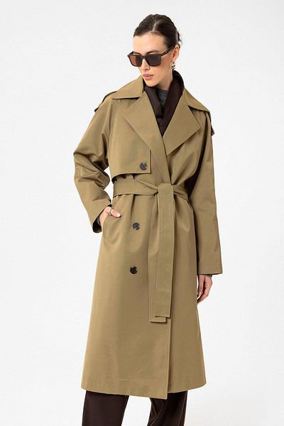 Antioch Khaki Women's Long Trench Coat with Belt
