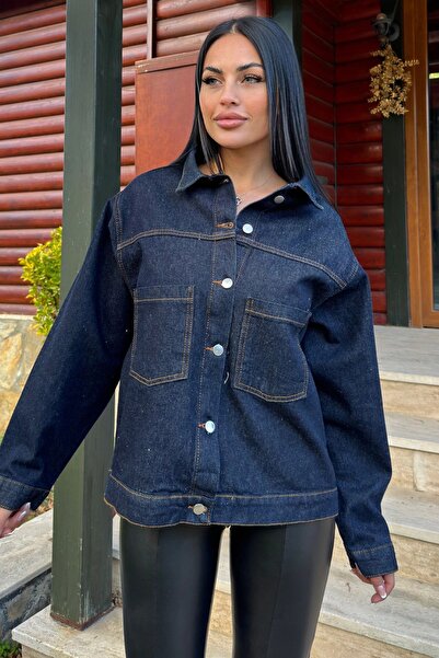 Juuuj Синій денім, комір-стійка, дві кишені, якісна джинсова тканина, вільна джинсова куртка