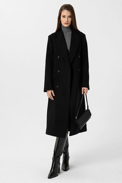 Antioch Black Women's Belted Double Breasted Coat