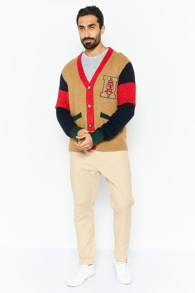 Tommy Hilfiger Men V Neck Knitted Long Sleeves Cardigan, Tan Combo