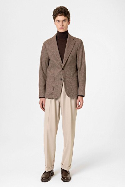 Antioch Brown Slim Fit Herringbone Patterned Men's Blazer Jacket