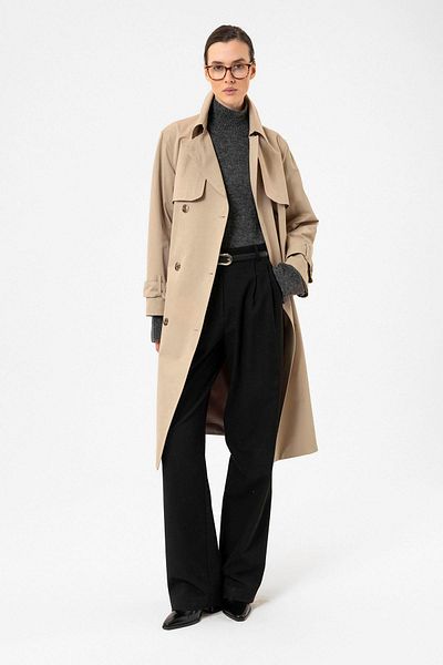 Antioch Beige Women's Double Breasted Belted Trench Coat Size: m