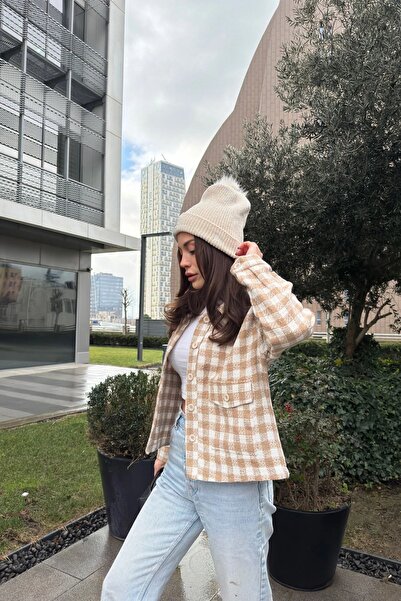 Juuuj Жіночий візон з двома кишенями, у клітинку, зручний крій, короткий твідовий піджак