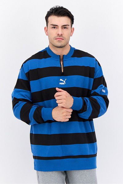 Puma Men Relaxed Fit Embroidered Logo Long Sleeves Outdoor Sweatshirt, Blue
