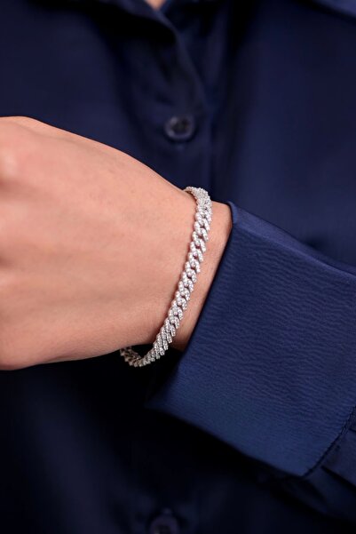 Kiriş Gümüş 925 Ayar Gümüş Taşlı Gurmet Kadın Bileklik (6MM)