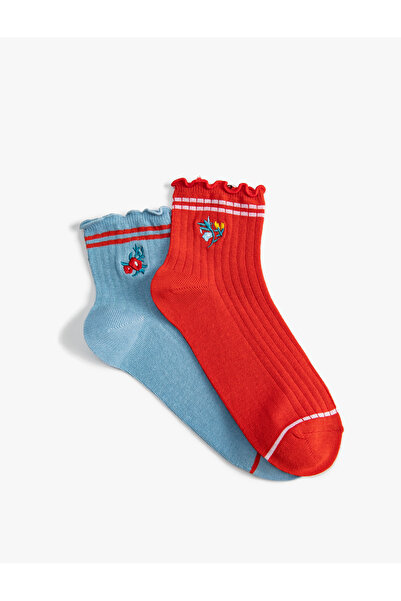 Koton Set aus 2 Socken mit floral besticktem Rüschendetail