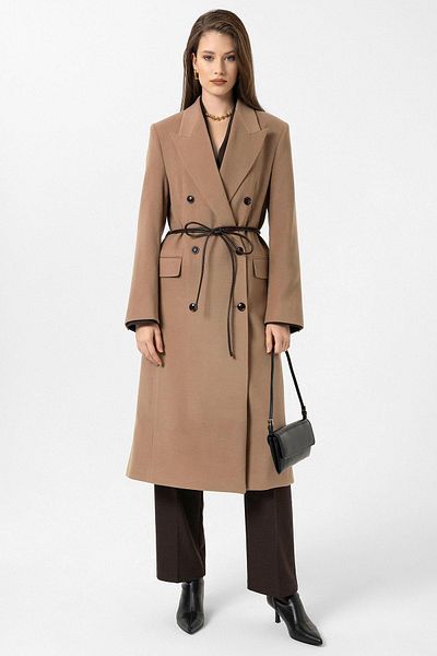 Antioch Camel Women's Belted Double Breasted Coat