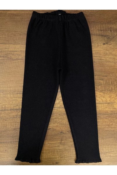 Berat moda Stretchy Ribbed Fabric Black Boys' - Girls' Leggings