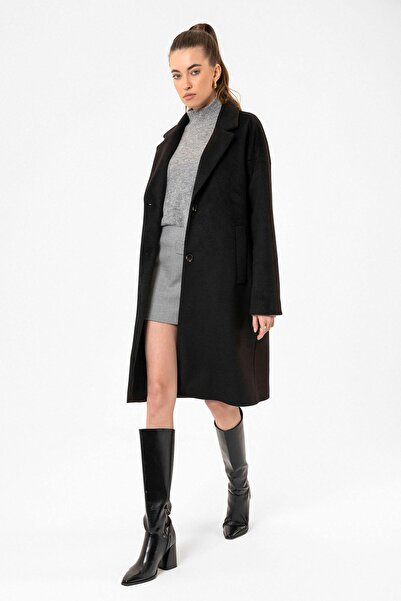 Antioch Black Women's Wool Blended Textured Coat