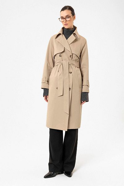 Antioch Beige Women's Double Breasted Belted Trench Coat Size: m