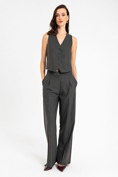 Antioch Anthracite Women's Striped Button Closure Vest