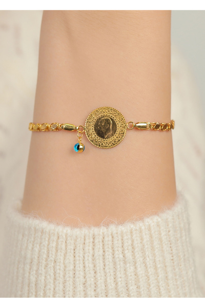 kuyumcu nurettin 3.70 gr (GRAM) Altın Nazar Boncuklu Künye Bileklik 14 Ayar Altın
