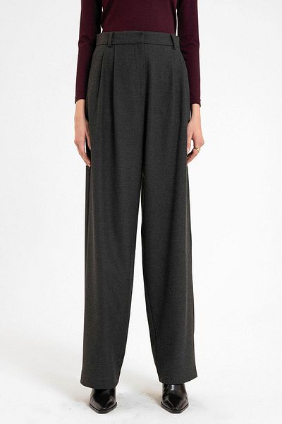 Antioch Anthracite Women's High Waist Straight Fit Trousers with Collet Detail