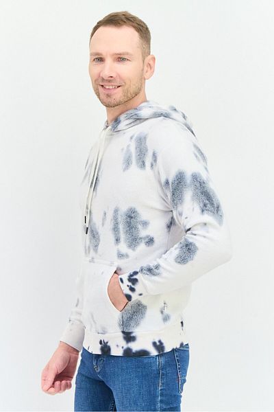 Feat Men Marble Print Fleece Hooded Sweatshirt, White