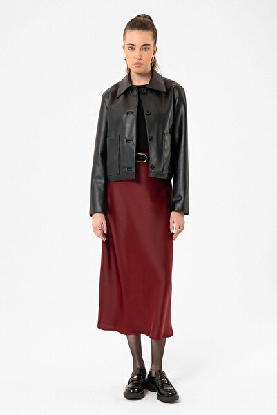 Antioch Women's Black Polo Neck Faux Leather Jacket