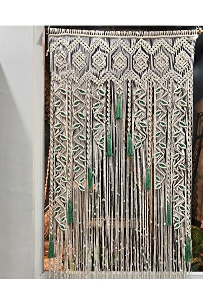 EdaTasarım Yeşil Yaprak Desenli Makrome Kapı Perdesi