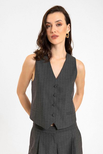 Antioch Anthracite Women's Striped Button Closure Vest