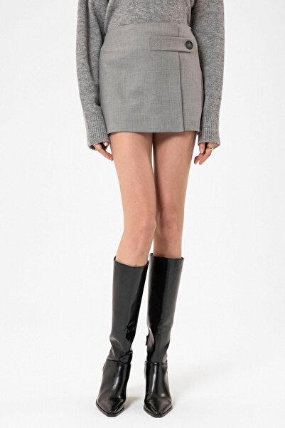 Antioch Light Gray Women's Button Detailed Mini Skirt