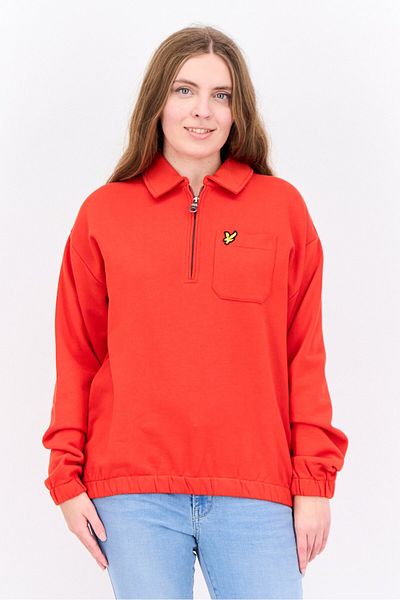 Lyle & Scott Women Spread Collar Brand Logo Long Sleeves Sweatshirt, Selvedge Red