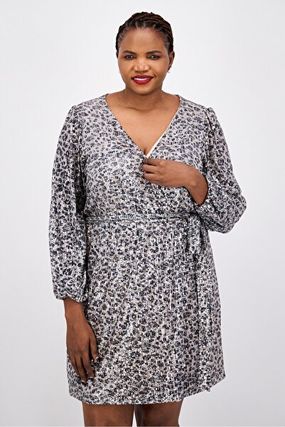 Taylor Women Plus Size Animal Print Belted Mini Dress, Silver