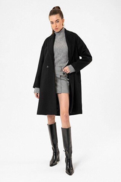 Antioch Black Women's Double Breasted Oversize Coat