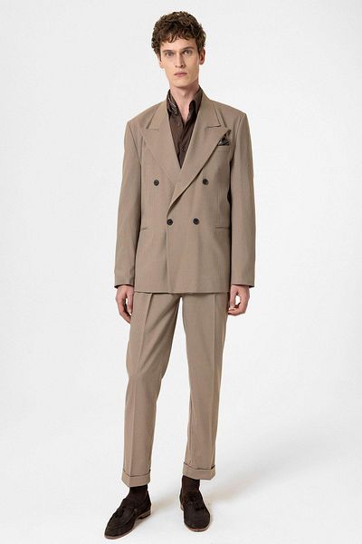 Antioch Mink Casual Double Breasted Striped Men's Blazer Jacket