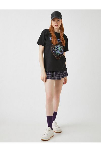 Koton Printed Short Sleeve Cotton T-Shirt