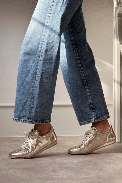 NİŞANTAŞI SHOES Dámská šněrovací sportovní obuv Helen Gold Metallic Flat Sole