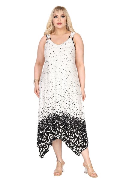 MELSAY Women's Strap V Neck White Polka Dot Skirt Leopard Print Plus Size Dress