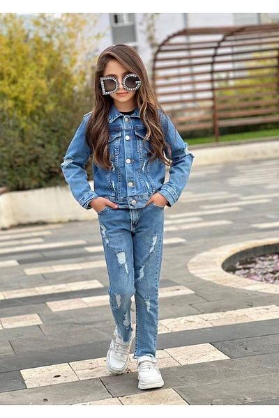 muzur kids Girls' Jeans / Jeans Jacket / Badi 3 Piece Set