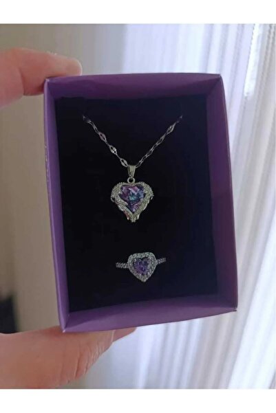 HKN AVM ACCESSORİES Çelik Kararmaz okyanus kolye kalpli Yüzük 14 ŞUBAT SEVGİLİLER günü hediyesi