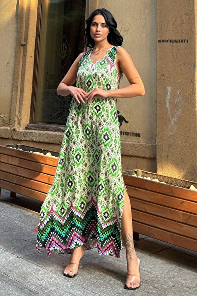 Juuuj Rochie lungă din viscoză maxi cu model etnic verde