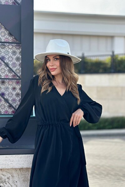 Juuuj Жіноча чорна сукня з кружевим коміром, розрізом, поясом на талії, еластичними манжетами, вільного крою, довга