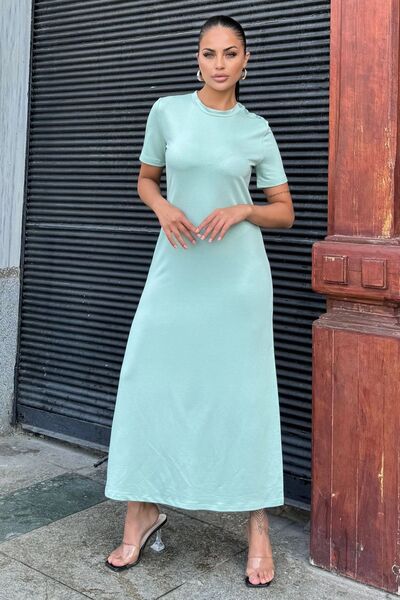 Juuuj Γυναικείο κοντομάνικο φόρεμα μέντας, λαιμόκοψη, κουμπιά στους ώμους, δι...