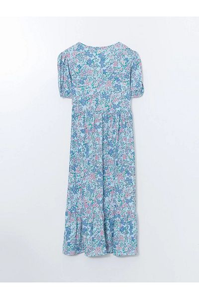 LC Waikiki Rochie de damă LCW Comfort turcoaz cu decolteu în V cu flori