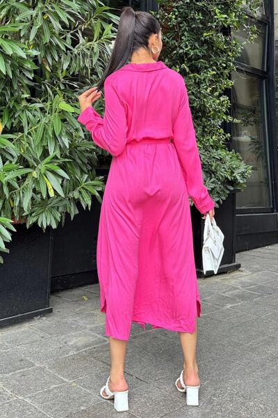 Juuuj Φούξια πουκάμισο φόρεμα με ζώνη βισκόζης