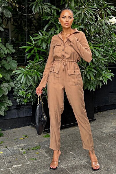 Juuuj Γυναικείο μακρυμάνικο βιζόν, γιακάς πουκάμισου, τσέπη, ζώνη, φόρμα Airobin Safari