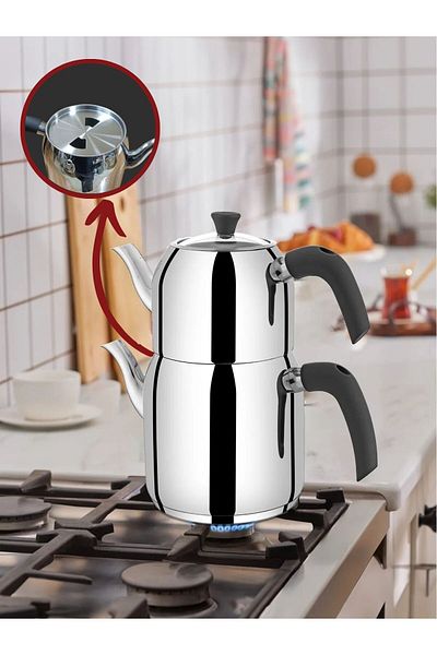 YUNUSOĞLU HOME Hanzade Family Size Steel Teapot