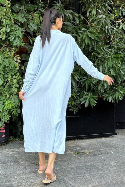 Juuuj Rochie lungă de muselină pentru femei, albastru bebeluș, oversize, cu croială confortabilă, cu buzunare