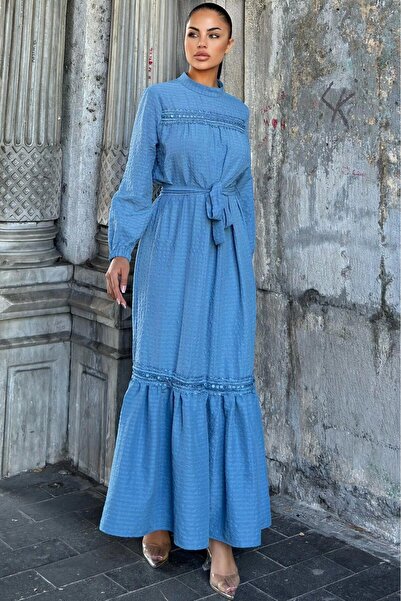 Juuuj Індіго з поясом, з мереживними деталями, максі-сукня Lotus