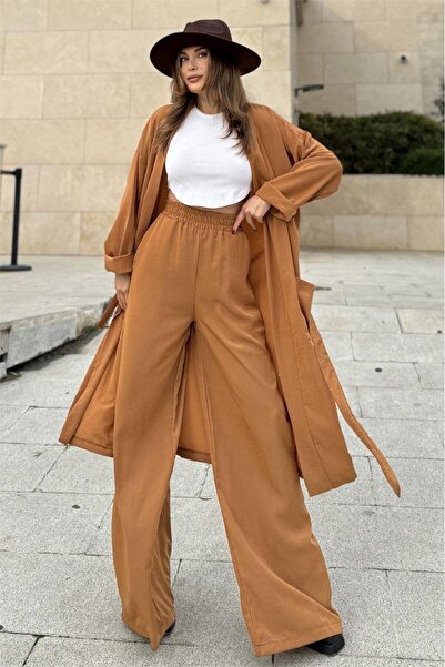 Juuuj Chimono lung și pantaloni largi pentru femei cu buzunar dublu - Set de ...