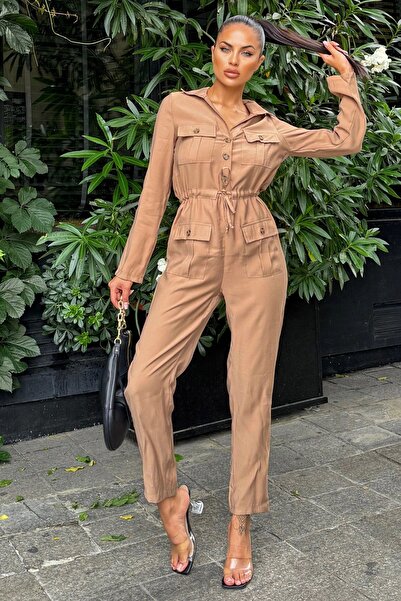 Juuuj Γυναικείο μακρυμάνικο βιζόν, γιακάς πουκάμισου, τσέπη, ζώνη, φόρμα Airobin Safari